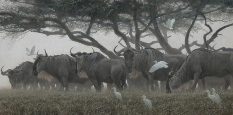 Robert Bateman-wildebeest and egrets